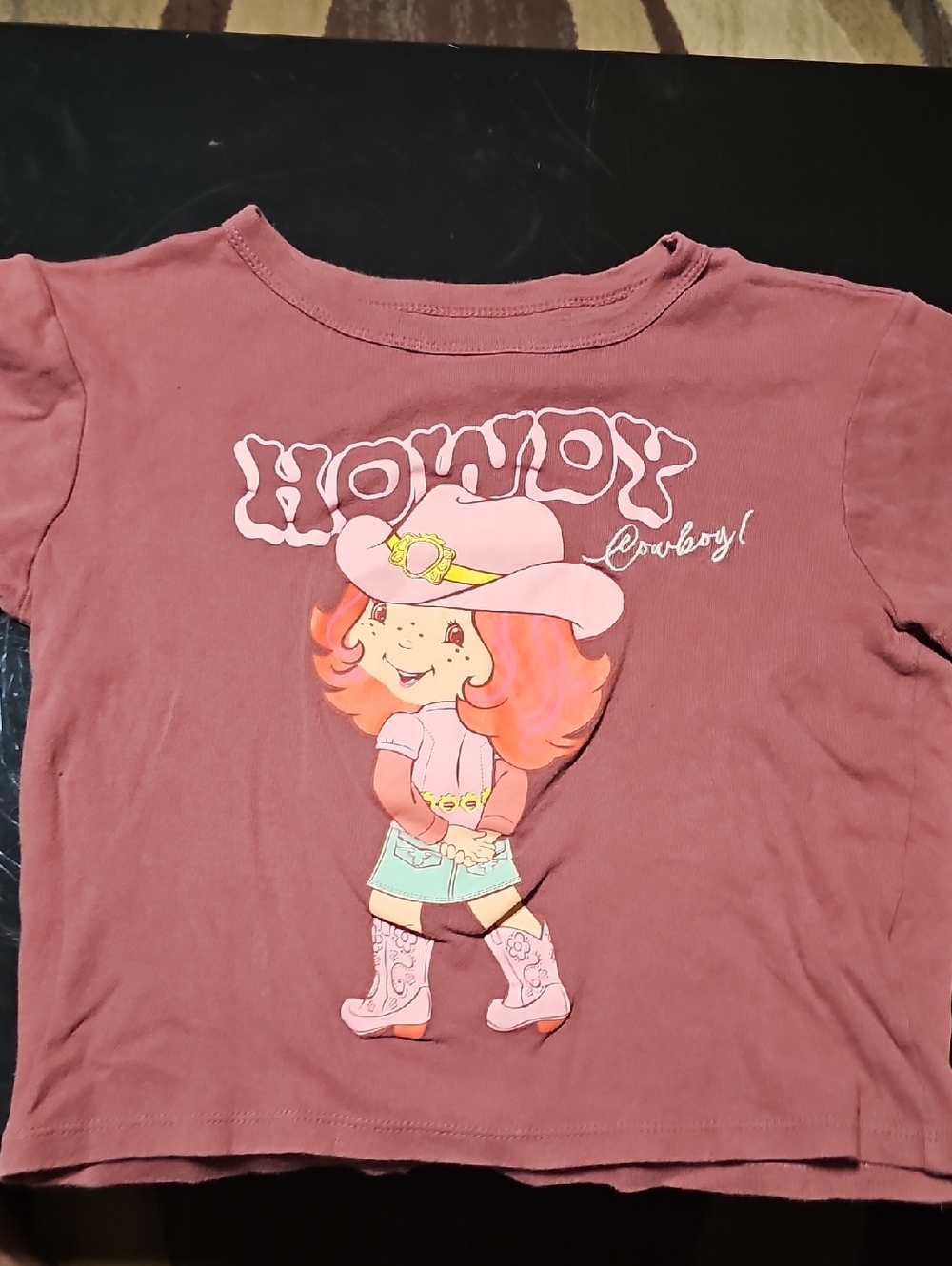 Dusty Rose Cowboy Graphic Crop Top - Women's Cute Western Tee